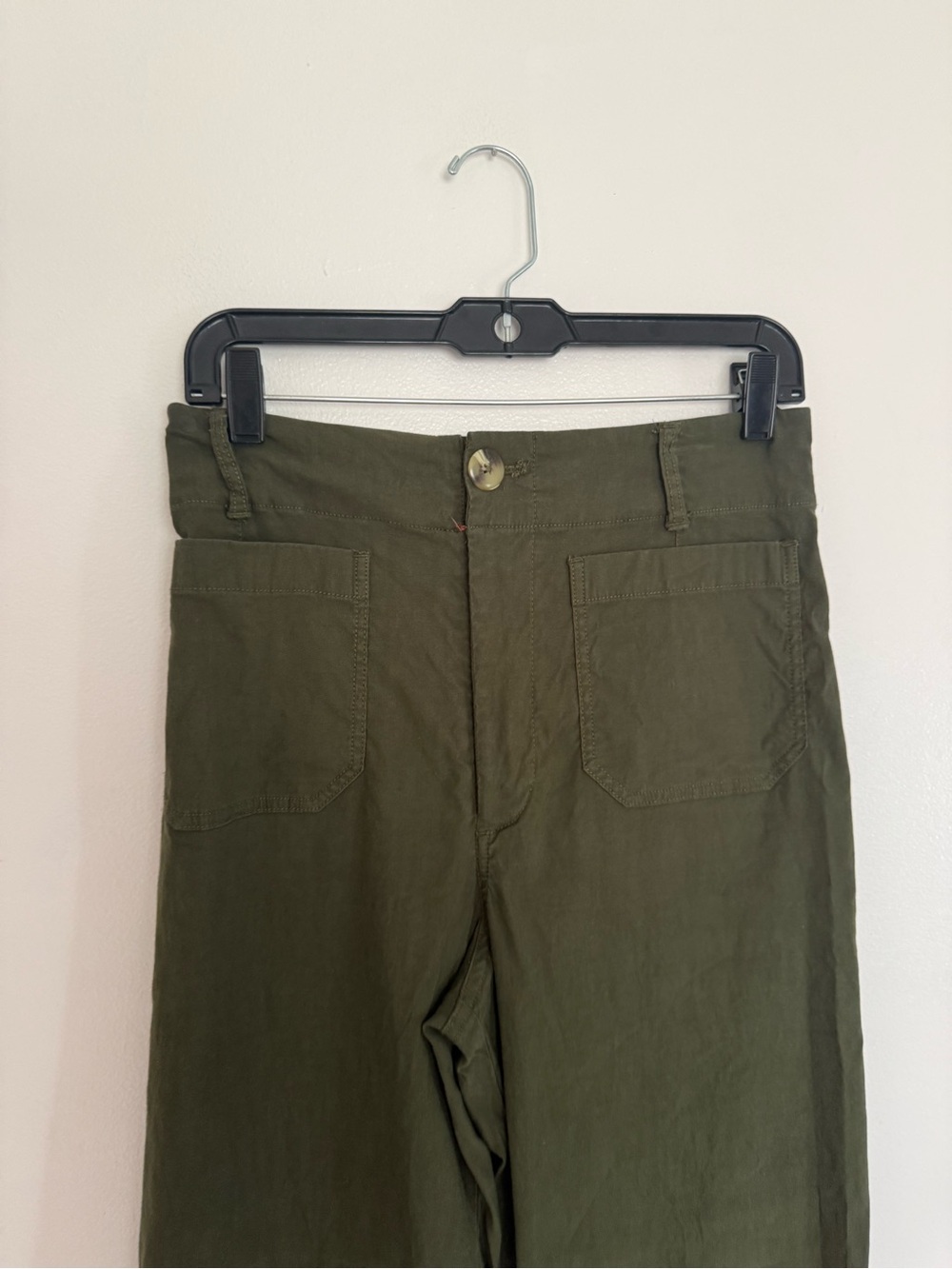 Anthropologie Maeve Pants Colette Magic Fabric Wide Leg Cropped in Olive Green - Picture 9 of 11